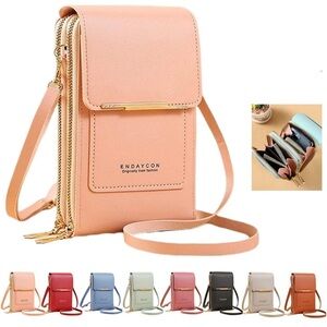 Peach Pink Crossbody Wallet Bag for Women